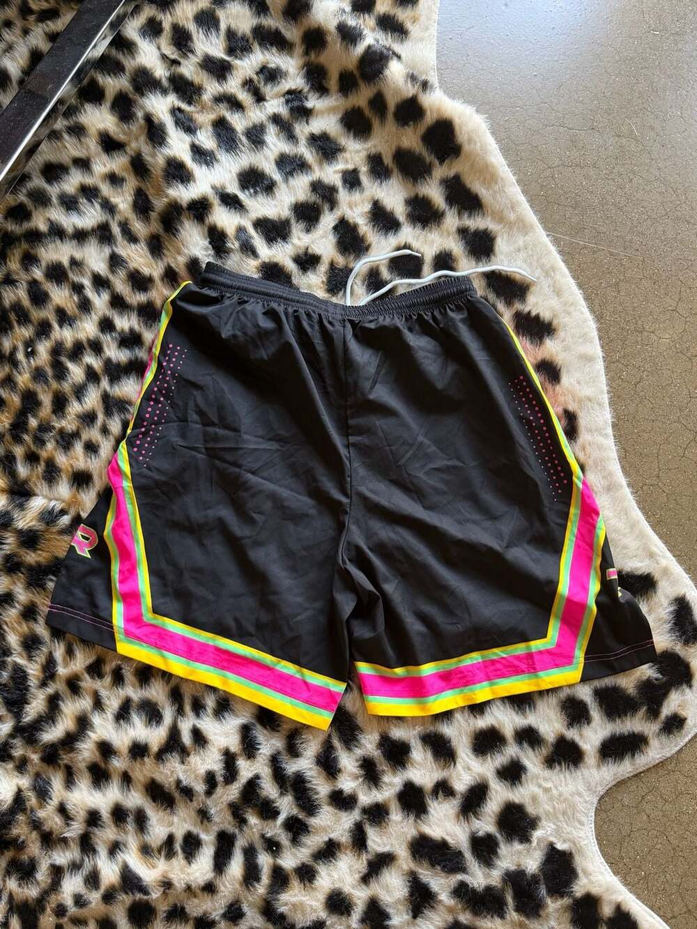 Slunks Black Athletic Shorts with Neon Pink Green Yellow Piping Size M